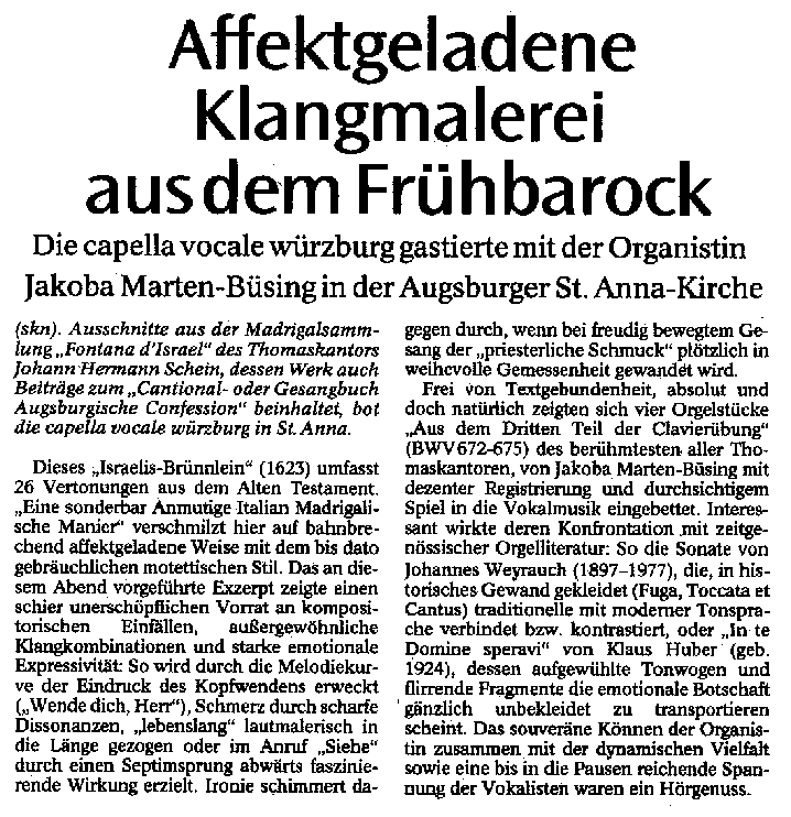 Augsburger Allgemeine (05.02.2003): Wohlklang ohne Schwere