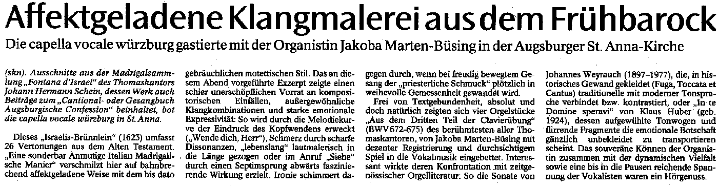 Augsburger Allgemeine (29.09.2003): Affektgeladene Klangmalerei aus dem Frühbarock