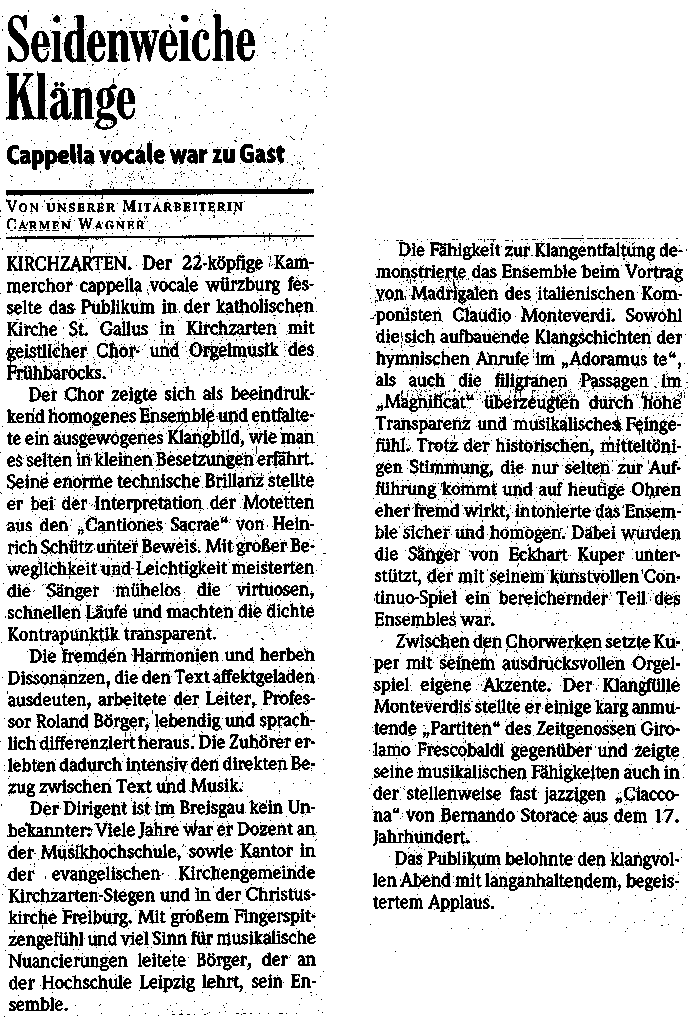 Badische Zeitung (16.07.2004): Seidenweiche Klänge