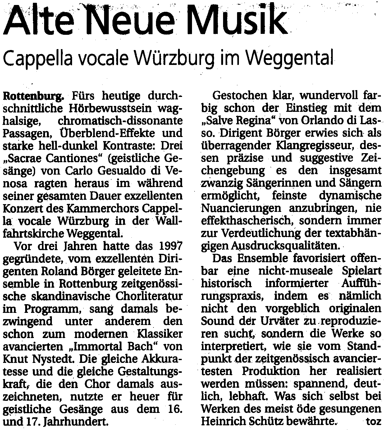 Alte Neue Musik (Schwäbisches Tagblatt 21.4.2009)